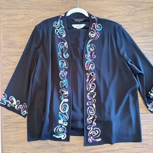 Ming Wang Black Jacket with Colorful Swirl Accents